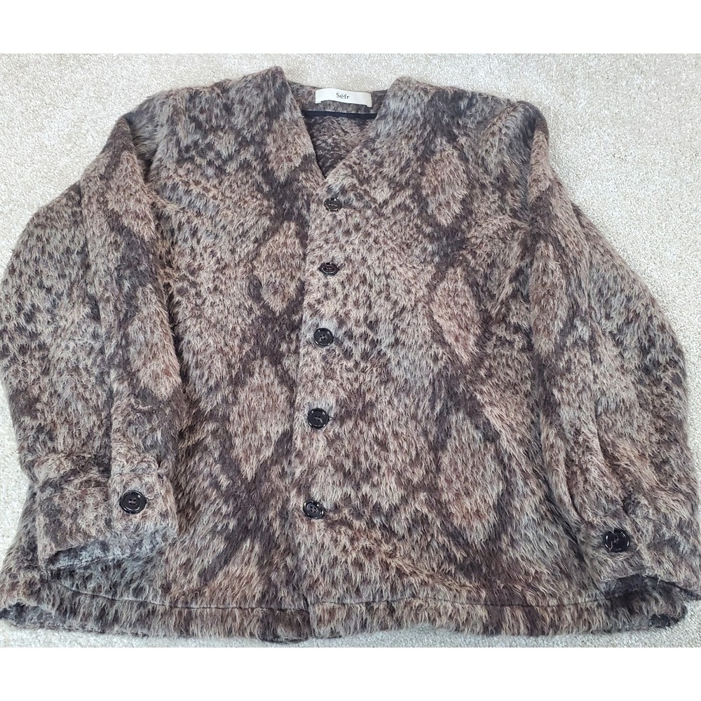 SEFR‎ Jurg Cardigan Men's Size Large Snakeskin Pattern Long Sleeve Tan Brown